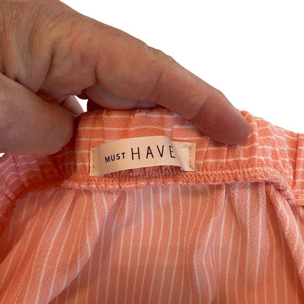 MUST HAVE Women Coral Stripe Off Shoulder Tie Sleeve‎ Blouse Top - Picture 5 of 9